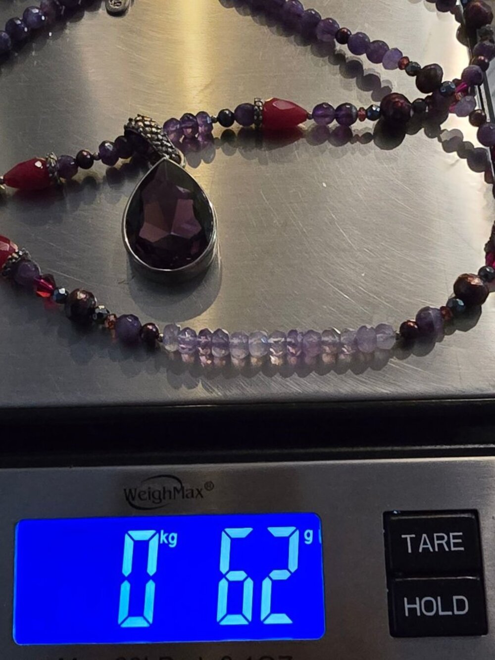 Barse 925 Sterling Silver Purple & Red Faceted Double Strand Necklace 62 grams - Picture 7 of 13